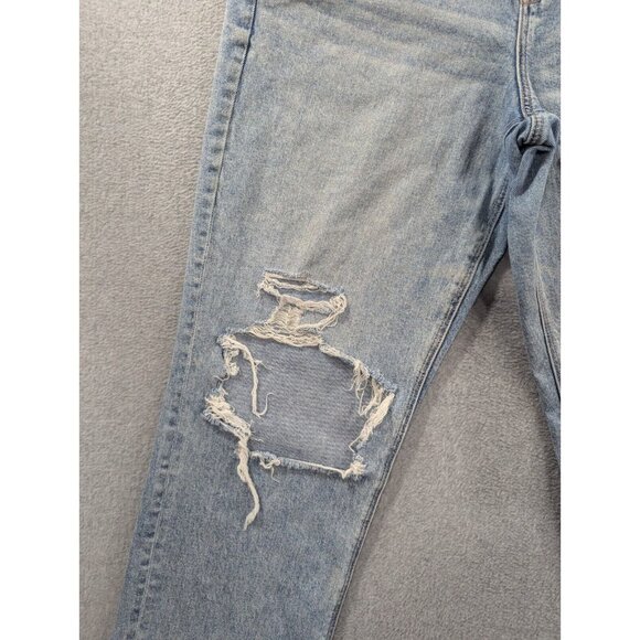 American Eagle Jeans Womens Size 12 Blue Destressed Curvy 90s Straight Whiskers - Picture 4 of 16